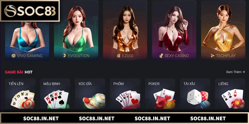 Giới thiệu danh mục game bài đa dạng tại SOC88